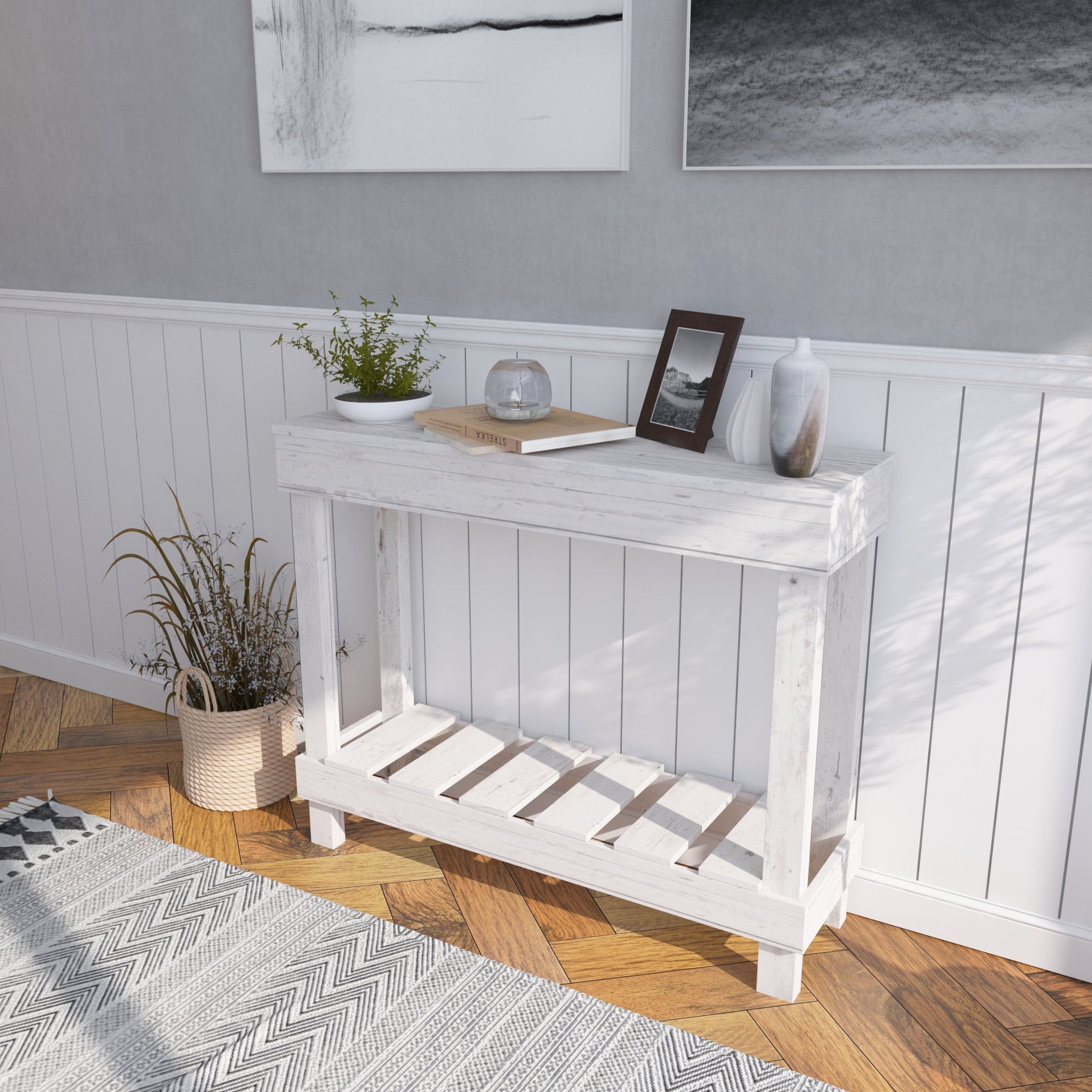 Reclaimed wood Farmhouse Entry Table/ Sofa Table - Intrinsic Haven Accent Table White