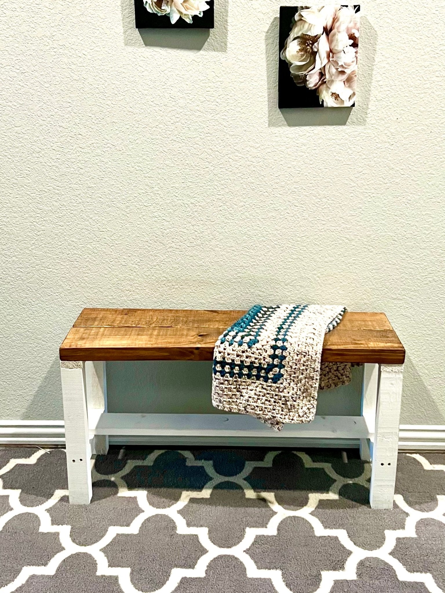 Rustic Bella Two Tone Real Solid Wood Entryway Accent Bench - Intrinsic Haven Benches White