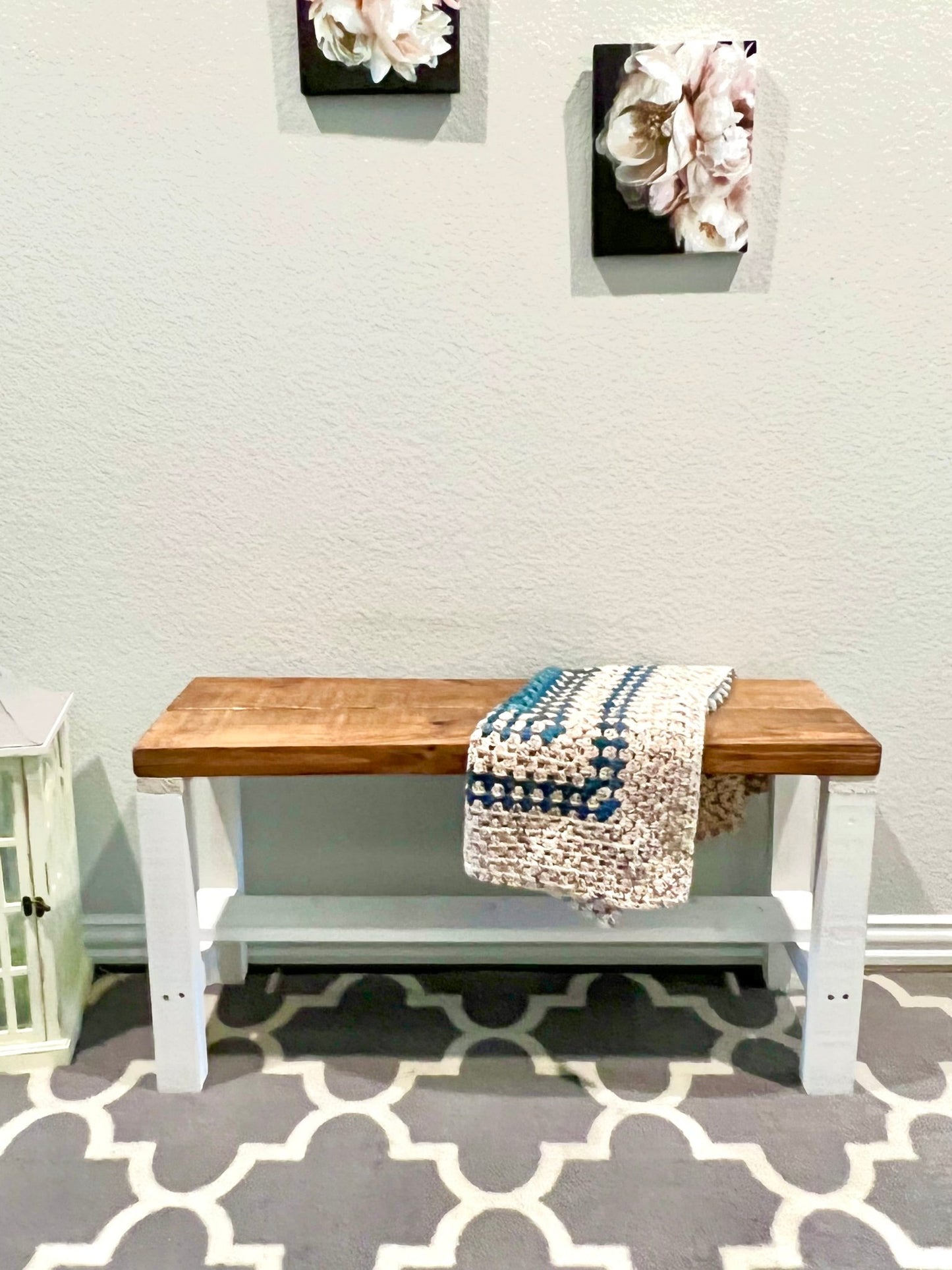 Rustic Bella Two Tone Real Solid Wood Entryway Accent Bench - Intrinsic Haven Benches White