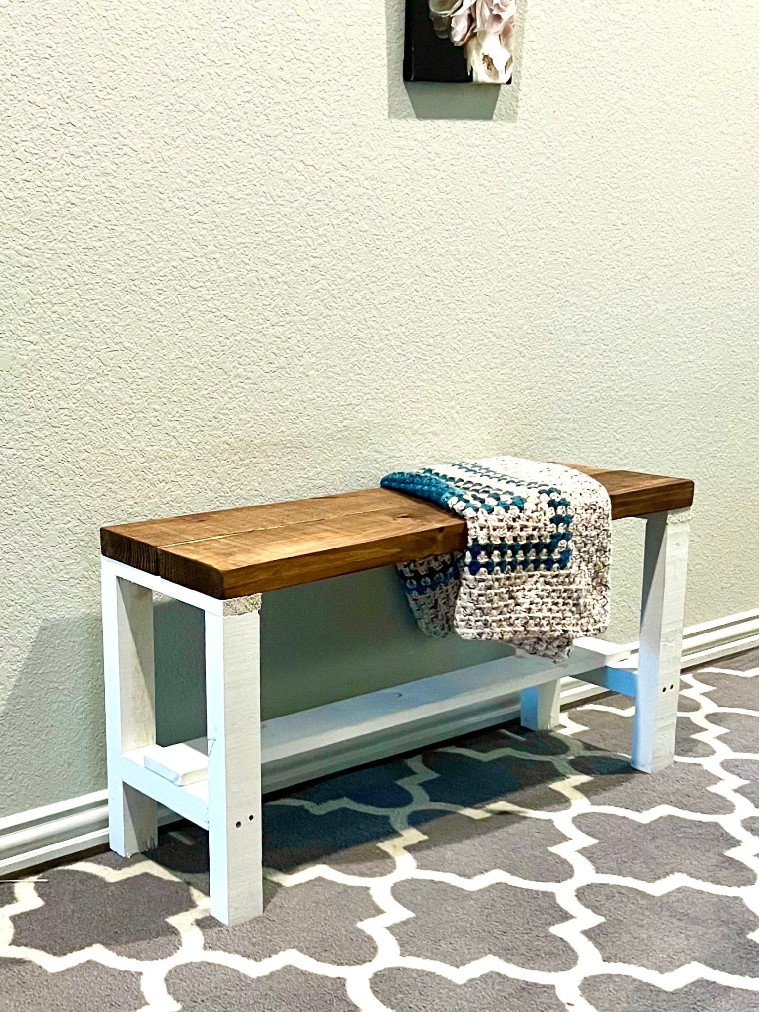 Rustic Bella Two Tone Real Solid Wood Entryway Accent Bench - Intrinsic Haven Benches White