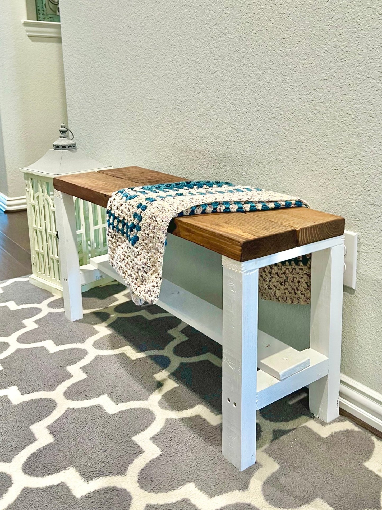 Rustic Bella Two Tone Real Solid Wood Entryway Accent Bench - Intrinsic Haven Benches White