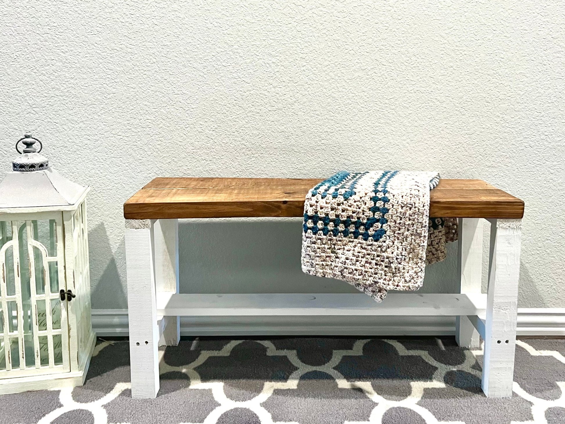 Rustic Bella Two Tone Real Solid Wood Entryway Accent Bench - Intrinsic Haven Benches White