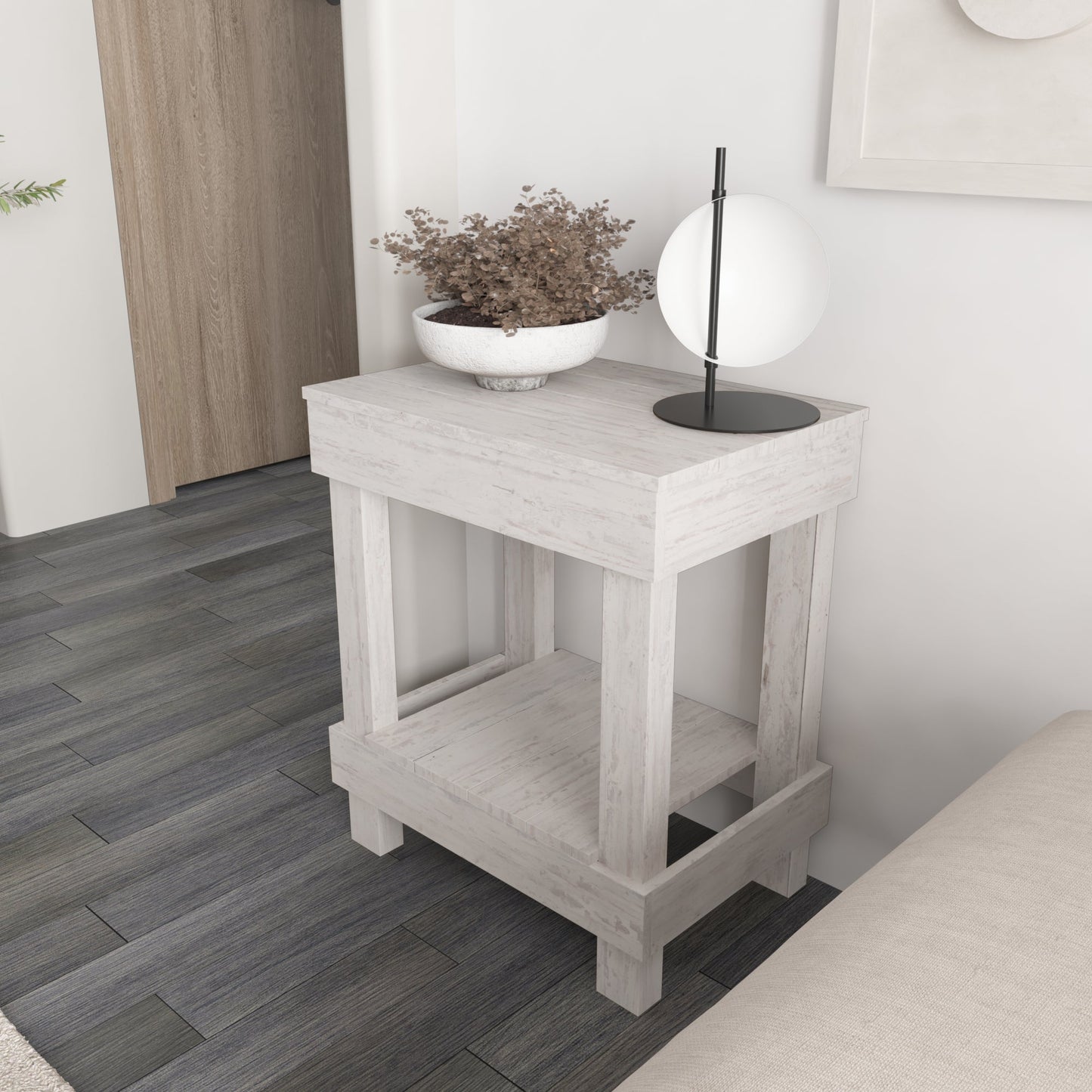 Rustic Farmhouse Slim Living Room End Table - Intrinsic Haven End Table White