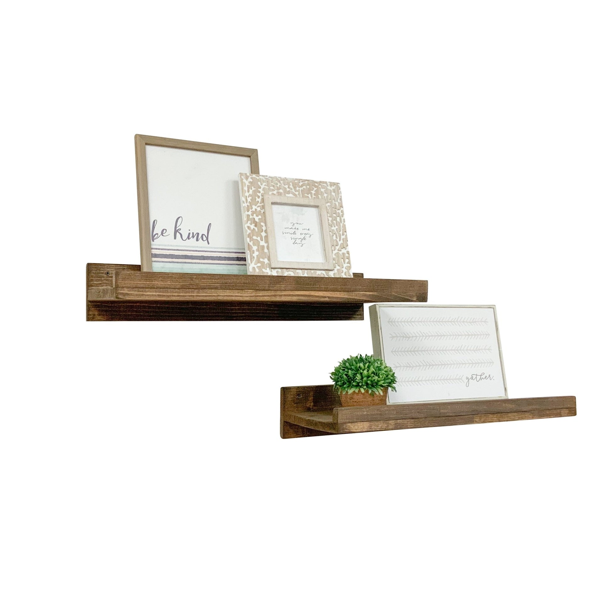 Rustic Luxe Pine Wood Floating Wall Shelves, Set of 2 - Intrinsic Haven Wall Mounted Shelves 24 in Dark Brown