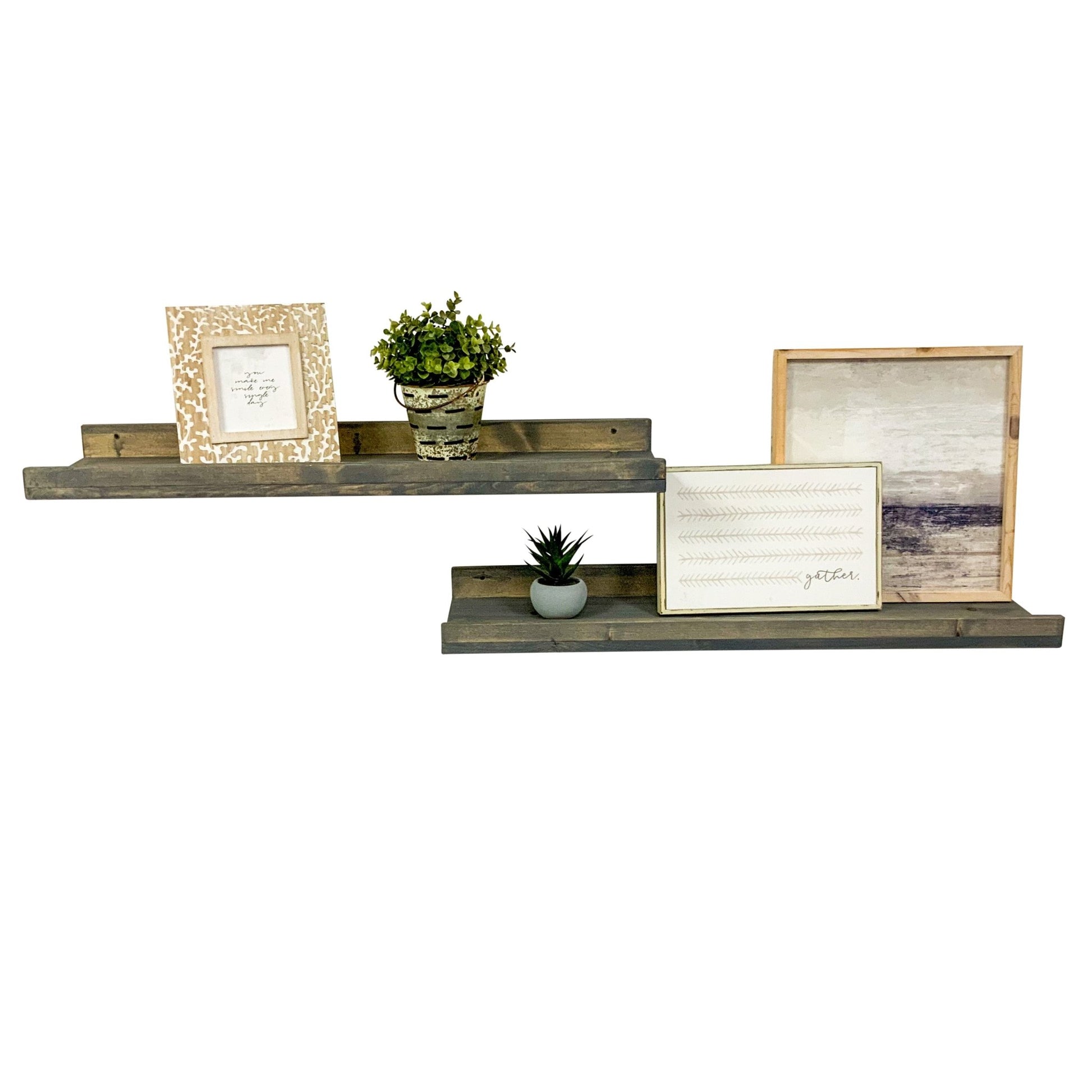 Rustic Luxe Pine Wood Floating Wall Shelves, Set of 2 - Intrinsic Haven Wall Mounted Shelves 30 in Dark Brown