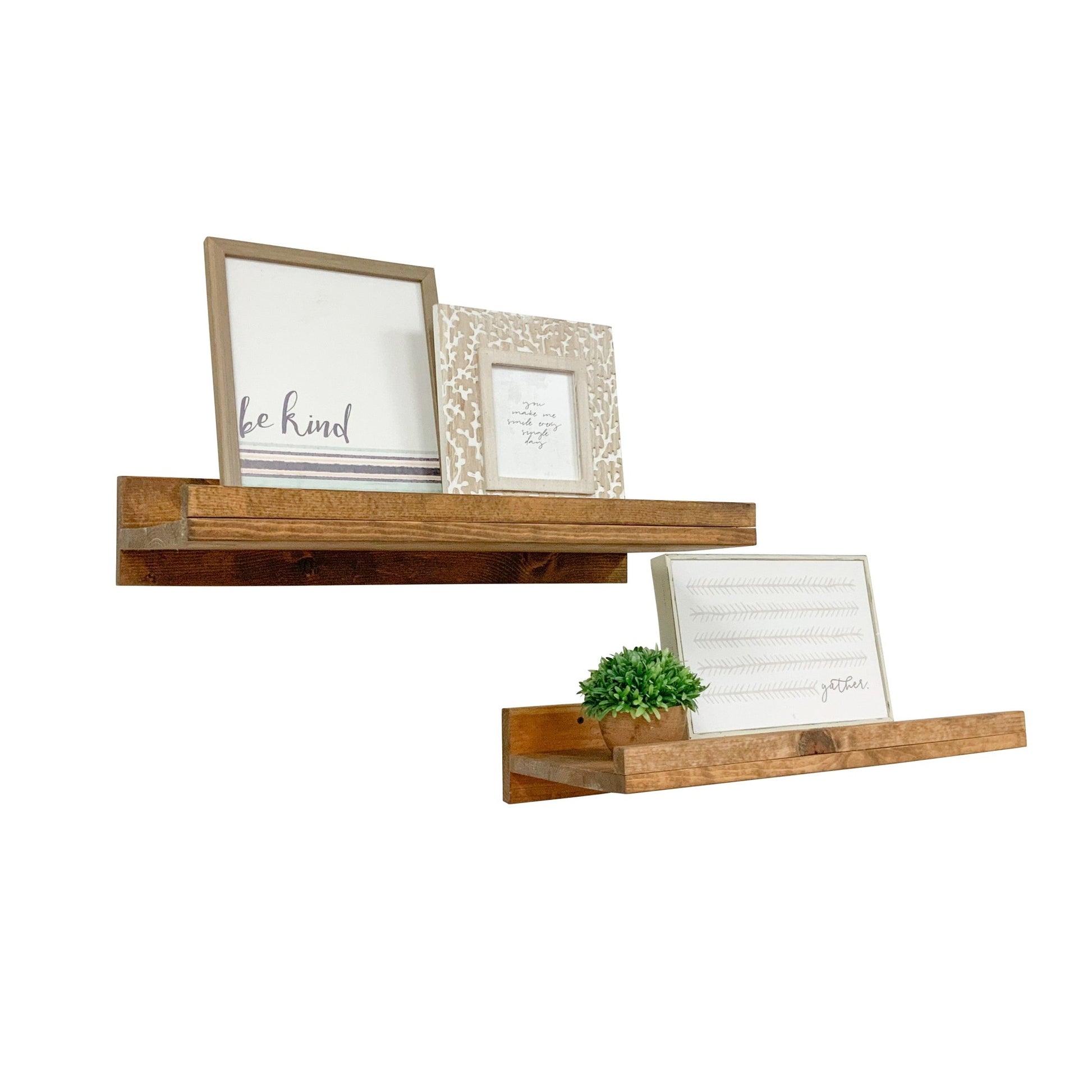 Rustic Luxe Pine Wood Floating Wall Shelves, Set of 2 - Intrinsic Haven Wall Mounted Shelves 24 in Light Brown