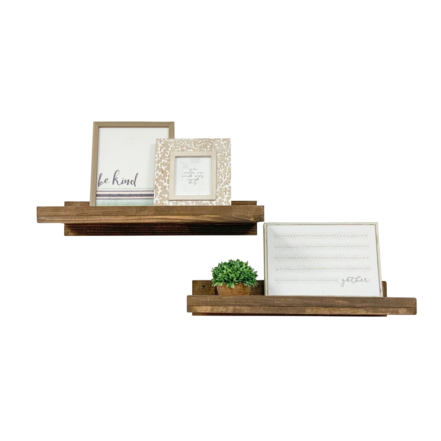 Rustic Luxe Pine Wood Floating Wall Shelves, Set of 2 - Intrinsic Haven Wall Mounted Shelves 24 in Dark Brown