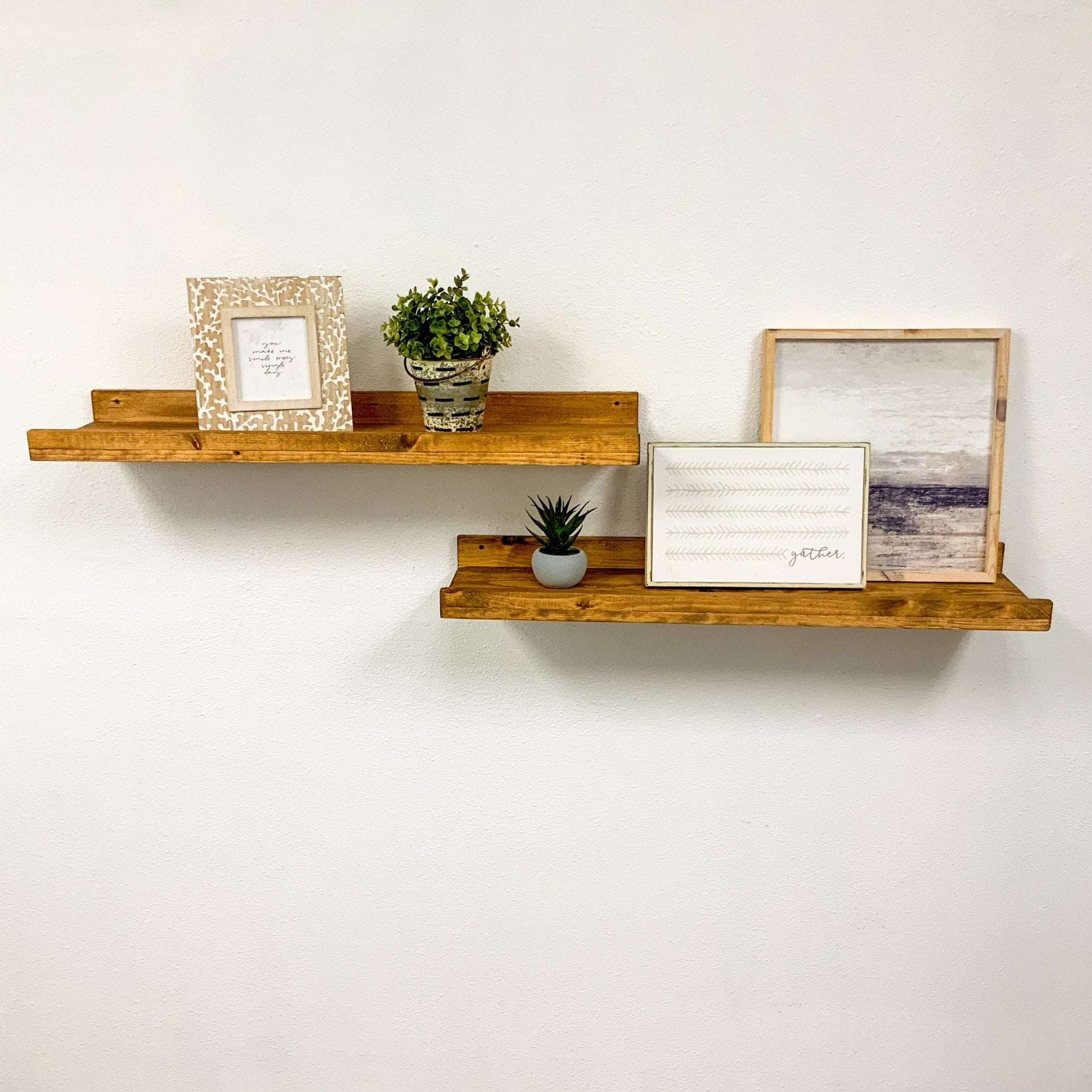 Rustic Luxe Pine Wood Floating Wall Shelves, Set of 2 - Intrinsic Haven Wall Mounted Shelves 30 in Light Brown