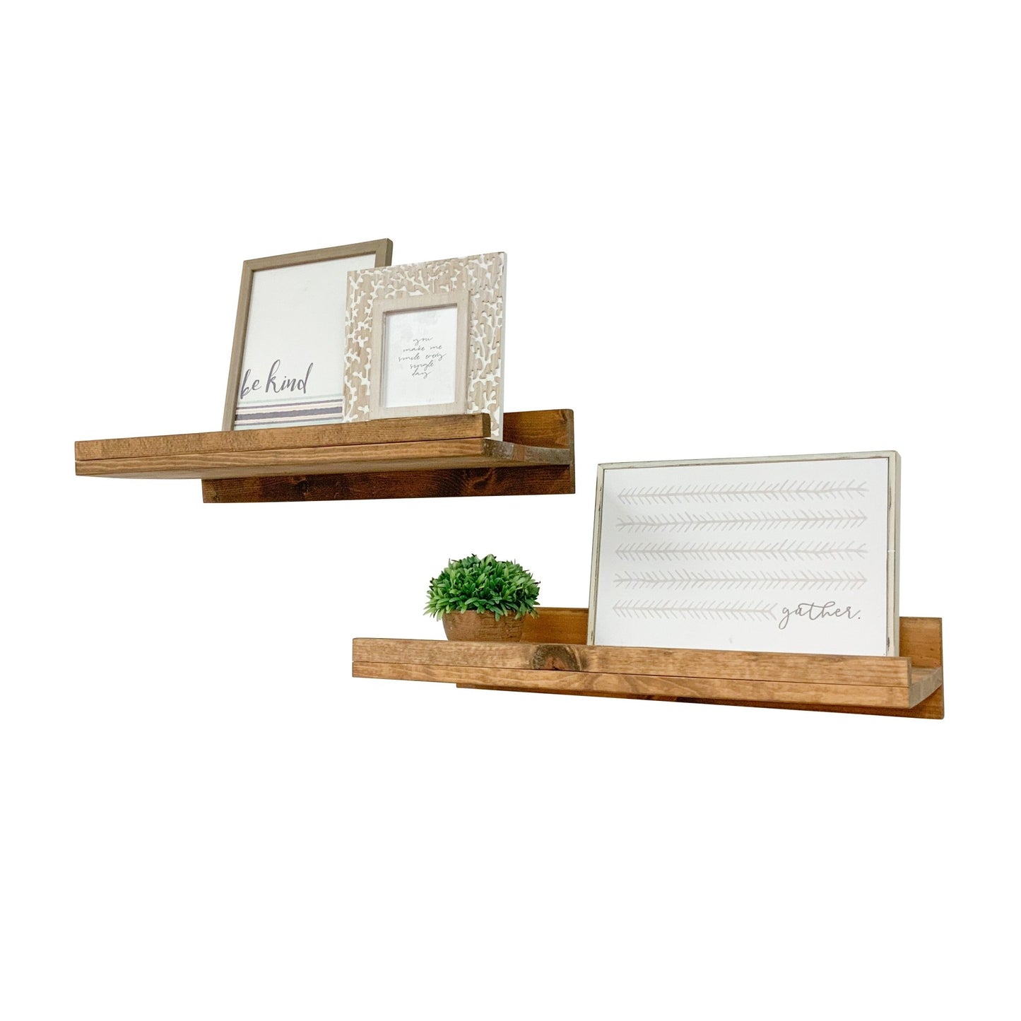 Rustic Luxe Pine Wood Floating Wall Shelves, Set of 2 - Intrinsic Haven Wall Mounted Shelves 24 in Light Brown