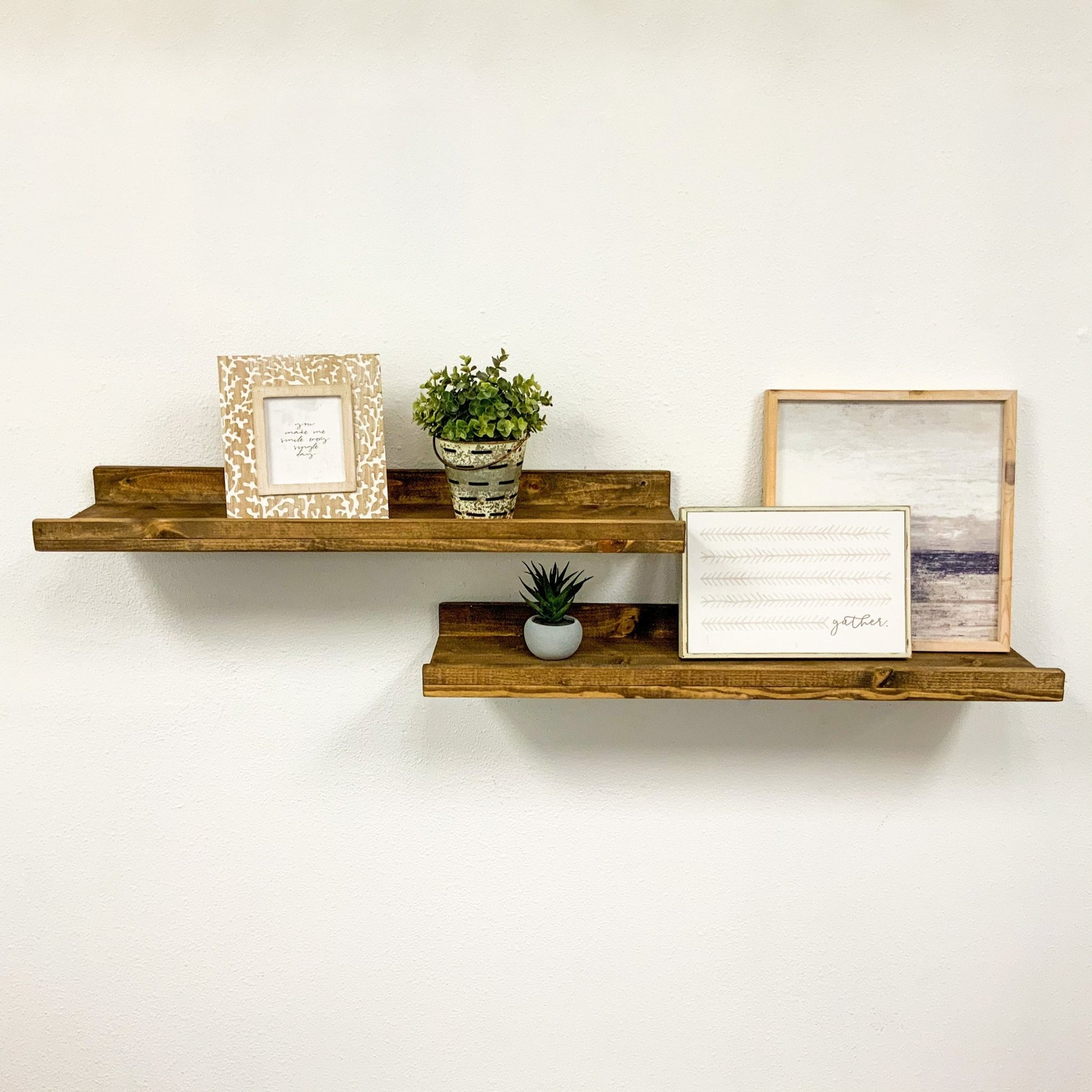 Rustic Luxe Pine Wood Floating Wall Shelves, Set of 2 - Intrinsic Haven Wall Mounted Shelves 30 in Dark Brown