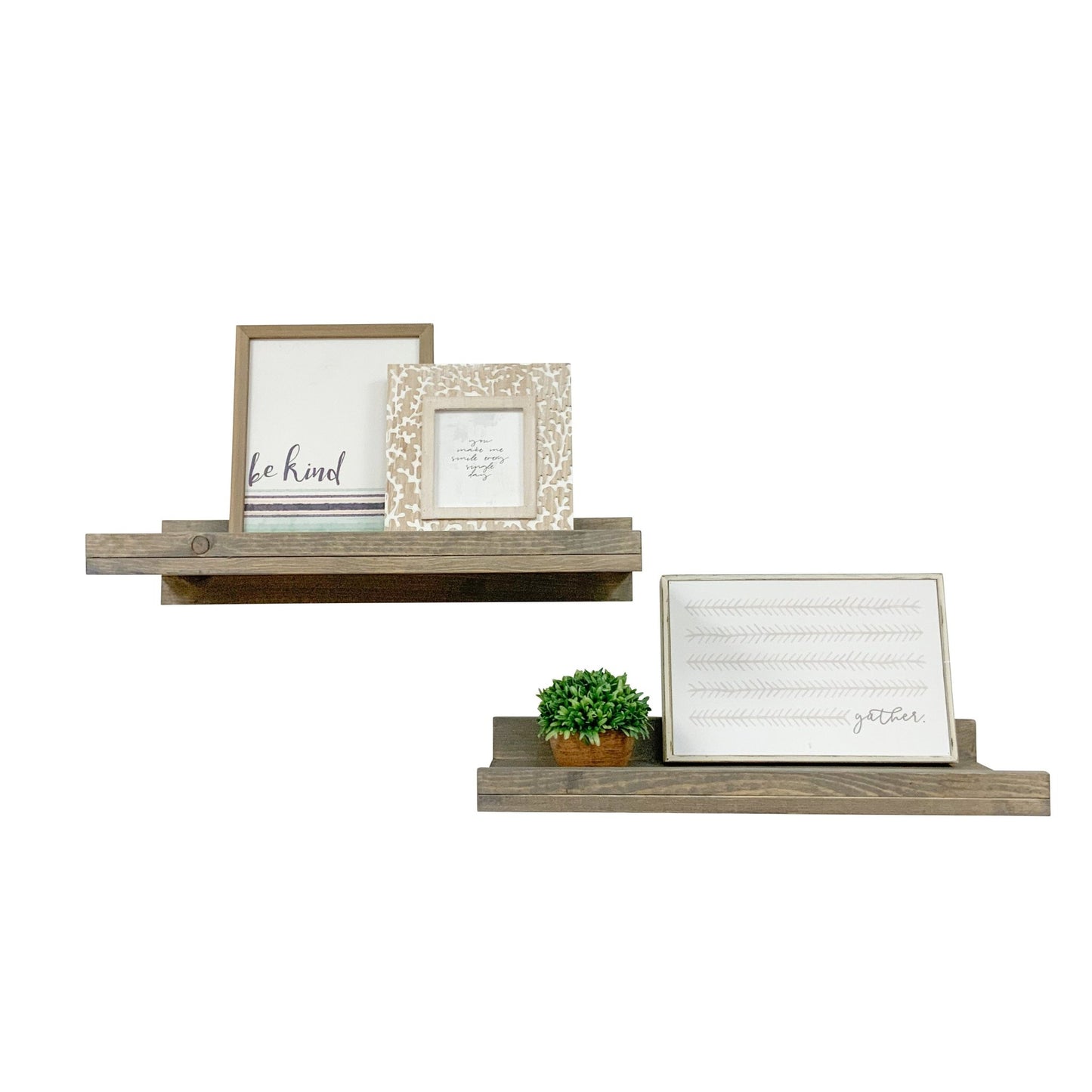 Rustic Luxe Pine Wood Floating Wall Shelves, Set of 2 - Intrinsic Haven Wall Mounted Shelves 24 in Gray