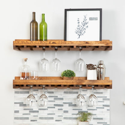 Rustic Luxe Stemware Wall Mounted Wine Rack Shelves, Set of 2 - Intrinsic Haven Wine Rack 30" Walnut