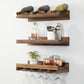 Rustic Luxe Three-tier Wall Mounted Wine Rack and Glass Stem Holder Set - Intrinsic Haven Wine Rack Dark Walnut 24"