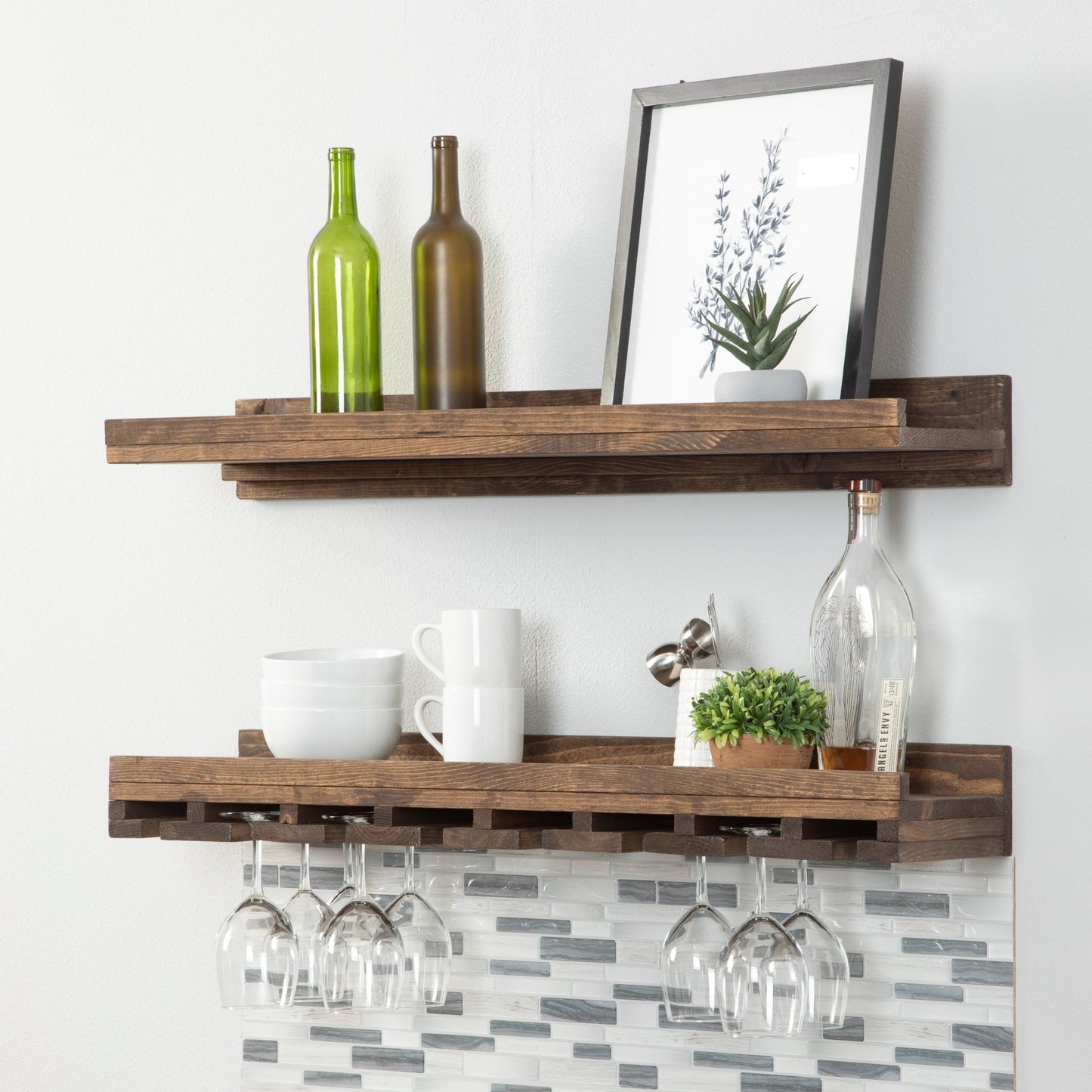 Rustic Luxe Wall Mounted Wine Rack/Glass Stem Holder - Intrinsic Haven Wine Rack 30" Dark Walnut