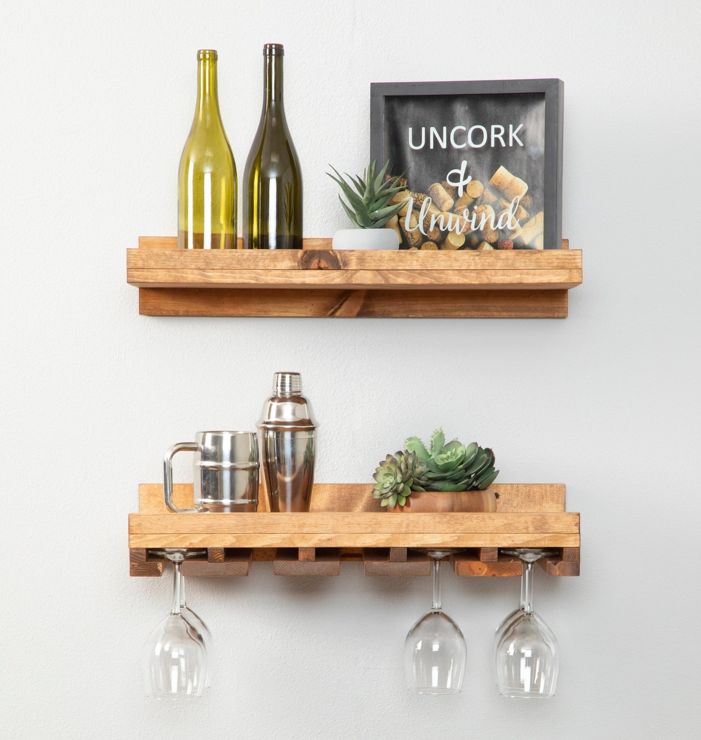 Rustic Luxe Wall Mounted Wine Rack/Glass Stem Holder - Intrinsic Haven Wine Rack 20" Walnut