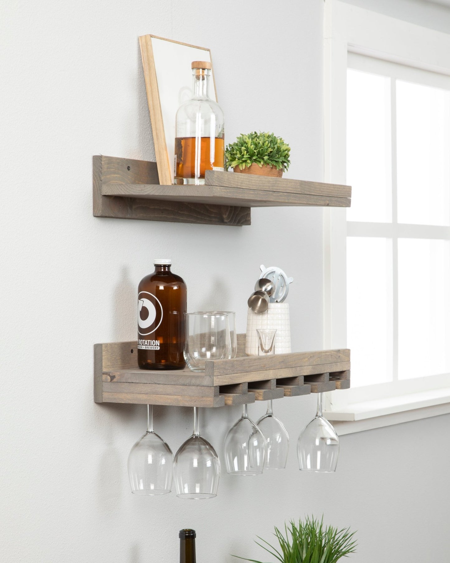 Rustic Luxe Wall Mounted Wine Rack/Glass Stem Holder - Intrinsic Haven Wine Rack 20" Grey