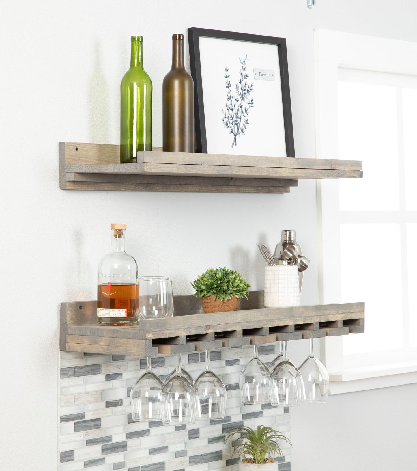 Rustic Luxe Wall Mounted Wine Rack/Glass Stem Holder - Intrinsic Haven Wine Rack 30" Grey