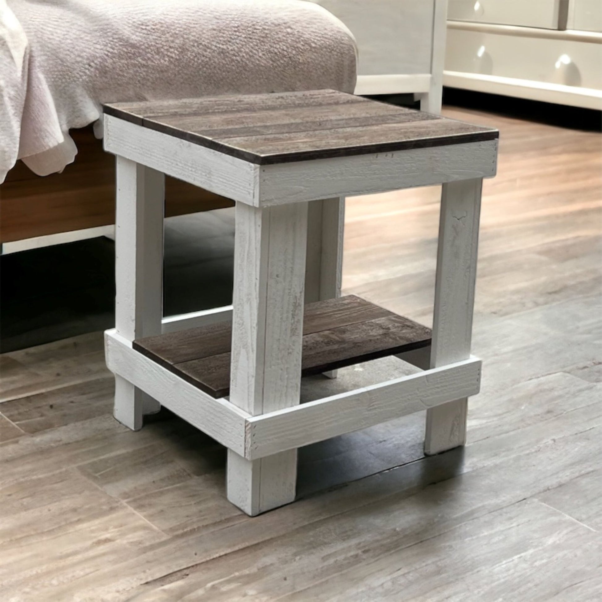 Rustic Wood Farmhouse End Table/Side Table - Intrinsic Haven End Table Dark Walnut/White