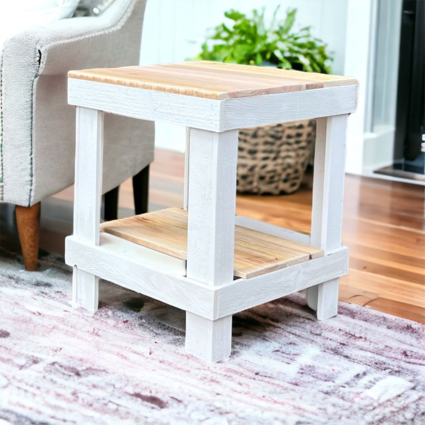 Rustic Wood Farmhouse End Table/Side Table - Intrinsic Haven End Table Dark Walnut/White