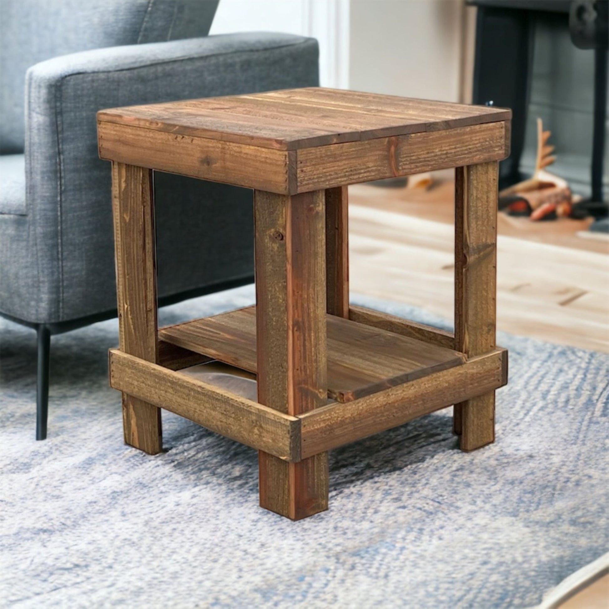 Rustic Wood Farmhouse End Table/Side Table - Intrinsic Haven End Table Brown