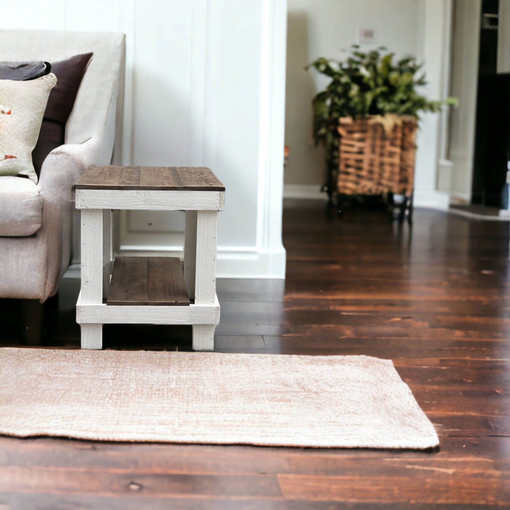 Rustic Wood Farmhouse End Table/Side Table - Intrinsic Haven End Table White