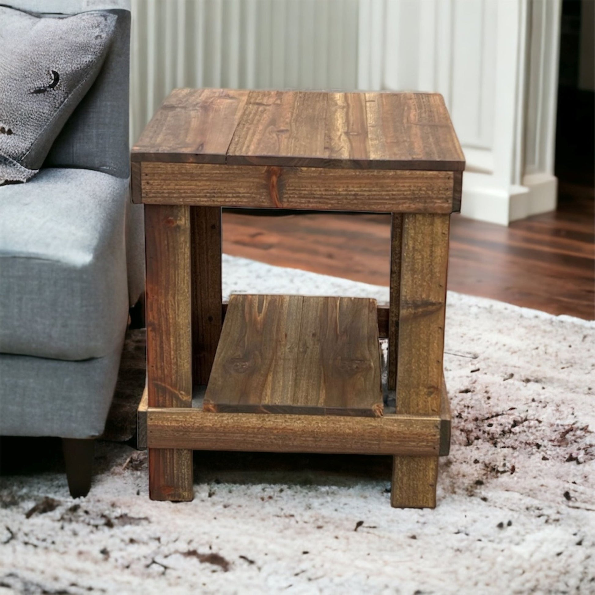 Rustic Wood Farmhouse End Table/Side Table - Intrinsic Haven End Table Brown