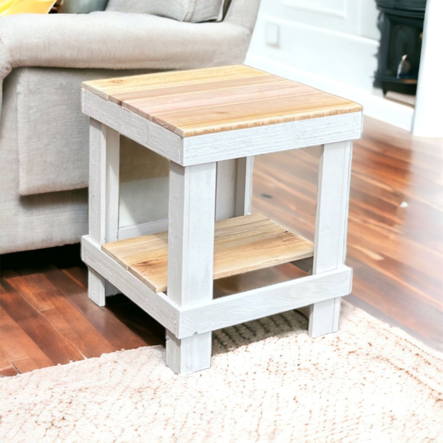 Rustic Wood Farmhouse End Table/Side Table - Intrinsic Haven End Table Natural/White