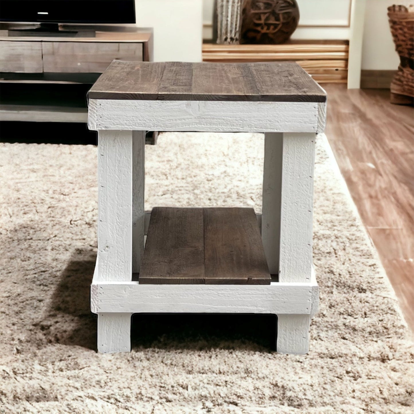 Rustic Wood Farmhouse End Table/Side Table - Intrinsic Haven End Table White