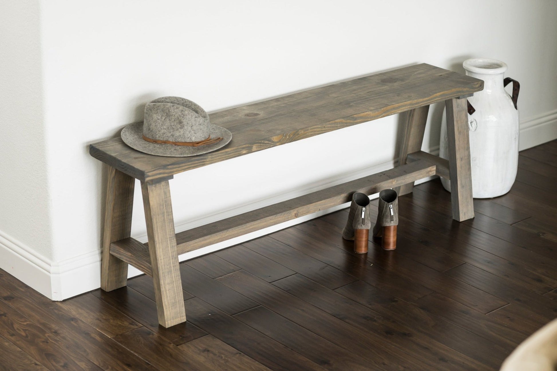 Simple Farmhouse Solid Wood Entry Bench - Intrinsic Haven Benches 12"D x 48"L x 20.5"H Gray