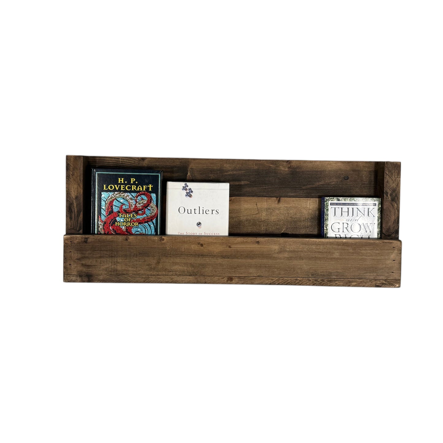 Horizon Rustic Wall-Mounted Bookshelf | Solid Wood Floating Book Ledge Display Shelf
