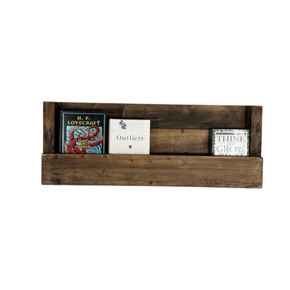 Horizon Rustic Wall-Mounted Bookshelf | Solid Wood Floating Book Ledge Display Shelf