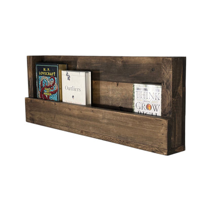 Horizon Rustic Wall-Mounted Bookshelf | Solid Wood Floating Book Ledge Display Shelf