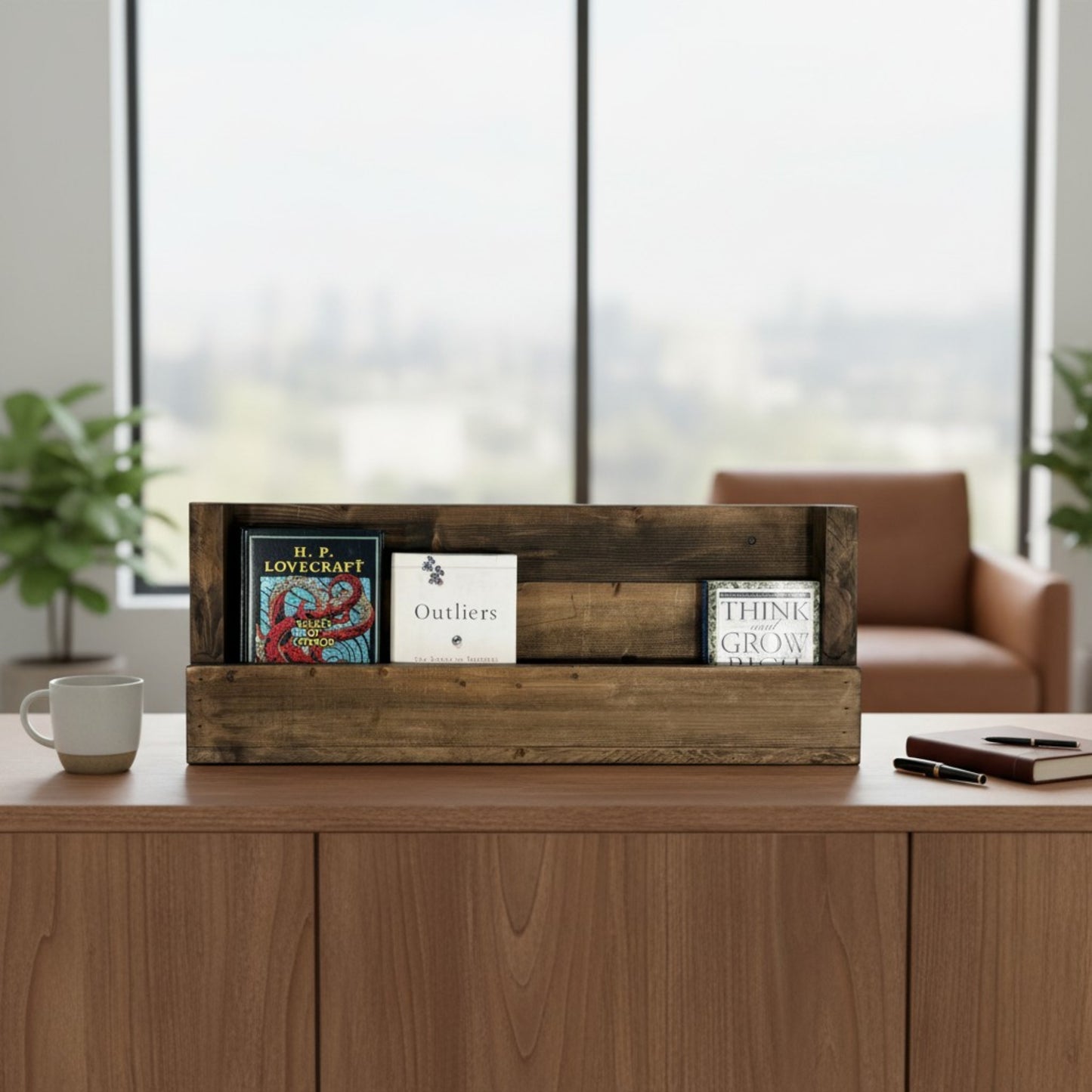 Horizon Rustic Wall-Mounted Bookshelf | Solid Wood Floating Book Ledge Display Shelf