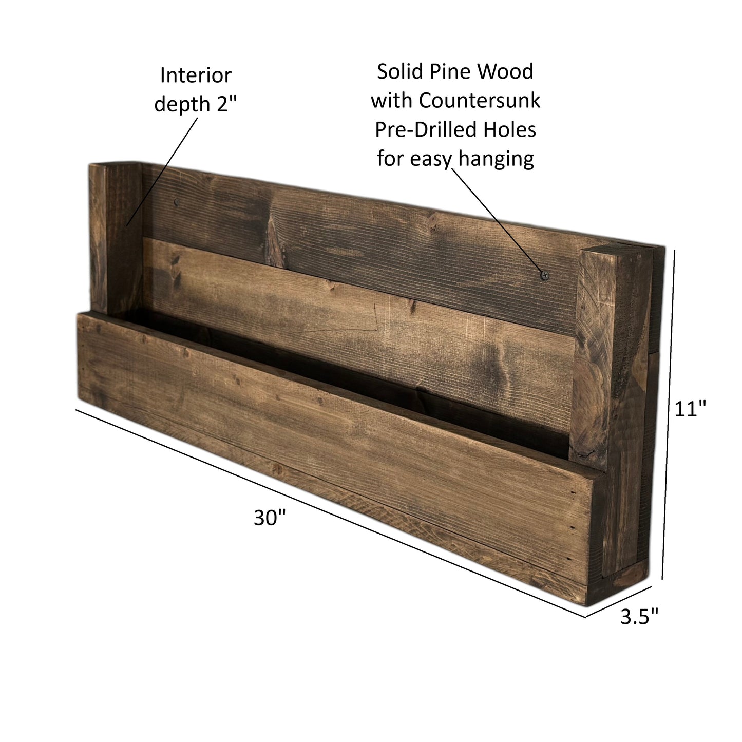 Horizon Rustic Wall-Mounted Bookshelf | Solid Wood Floating Book Ledge Display Shelf