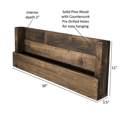 Horizon Rustic Wall-Mounted Bookshelf | Solid Wood Floating Book Ledge Display Shelf