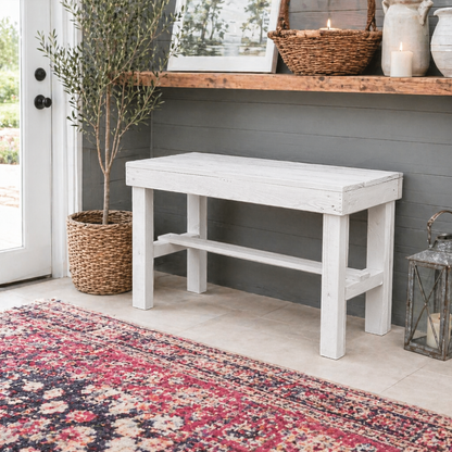 Rustic Wood Small Entryway Bench: Handcrafted Solid Wood Compact Bench – Farmhouse Mudroom Seating
